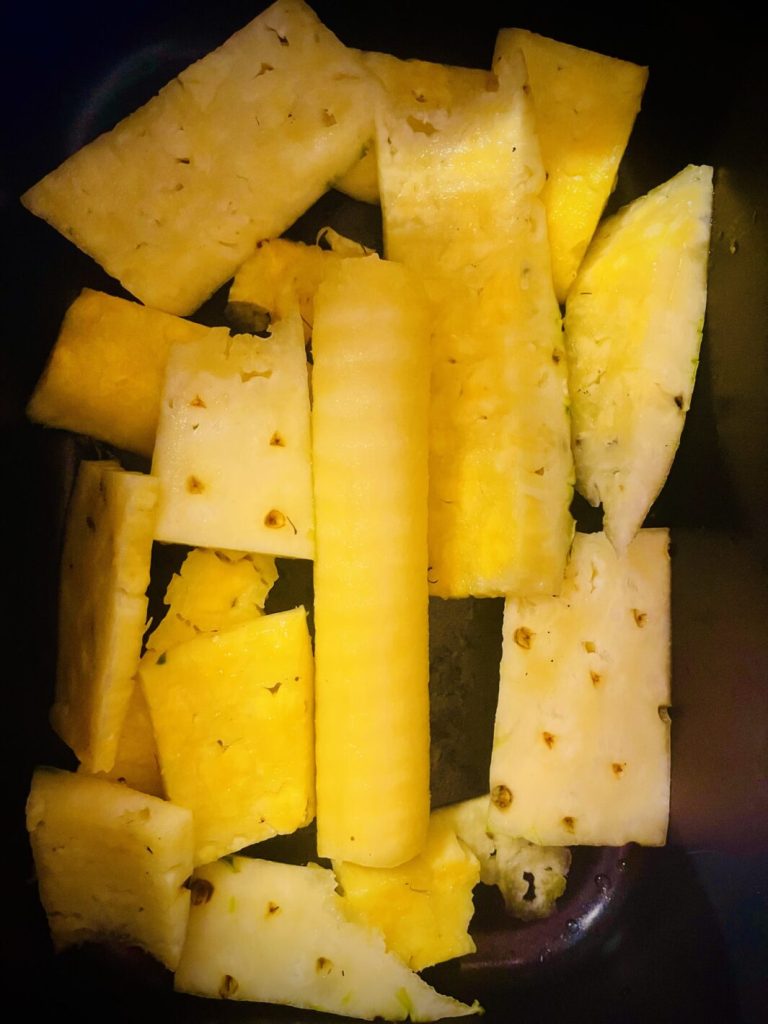 The pineapple bed waiting for the chops